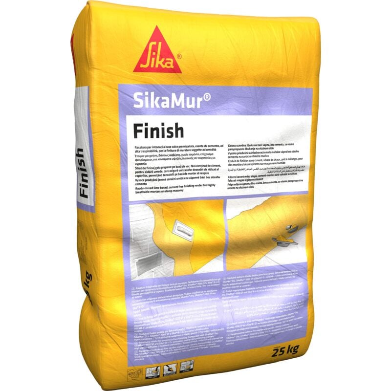 Image of Sika - Mur Finish, Bianco - Rasante superficiale per intonaci traspiranti - Polvere premiscelata a secco - a basso spessore - Sacco da 25kg