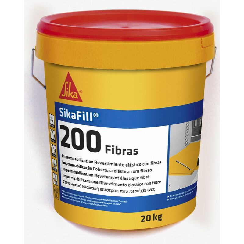 

Sikafill-200 fibras, Pintura elastica con fibras para impermeabilizacion, Rojo, 20kg