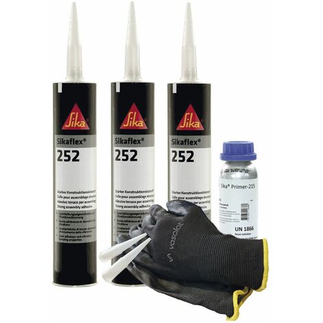 Sikaflex 252 weiß 3x 300ml Klebstoff mit Primer 215 - für die Verklebung von Stahl und Aluminium mit 5 Düsenspitzen