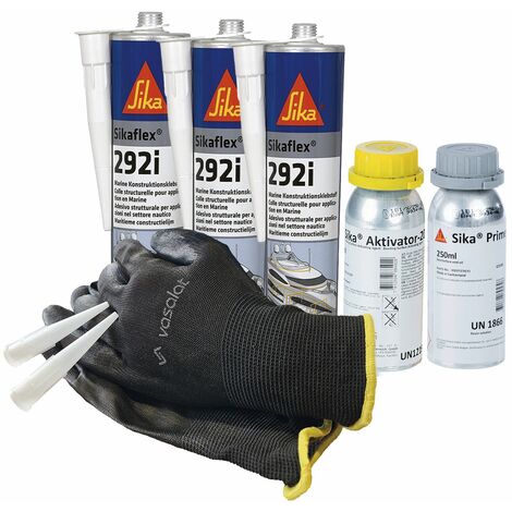 Sikaflex 292i Marine weiß 3x 300ml mit Aktivator 205 und Primer 210 - zur Abdichtung und Verklebung von Buntmetall im Boot und Schiffsbau mit 5 Düsenspitzen