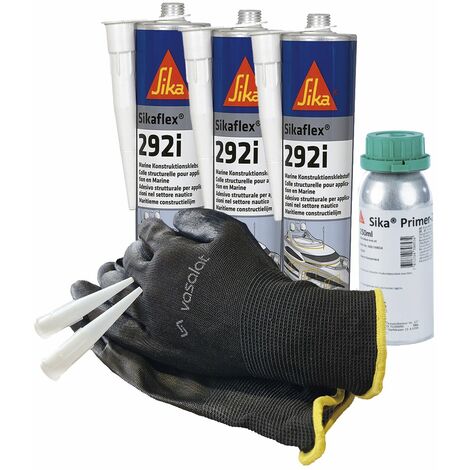 Sikaflex 292i Marine weiß 3x 300ml mit Primer 209D - zur Abdichtung und Verklebung von Kunststoff im Boot- und Schiffsbau mit 5 Düsenspitzen
