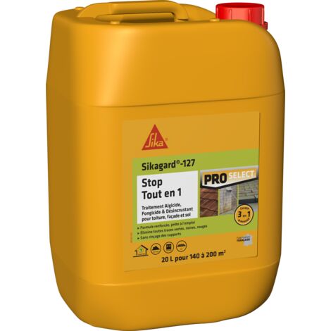 Sika – Traitement curatif désincrustant pour toiture et façade – 20L – Formule professionnelle sans rinçage – Efficace contre traces vertes et noires - Sikagard-127