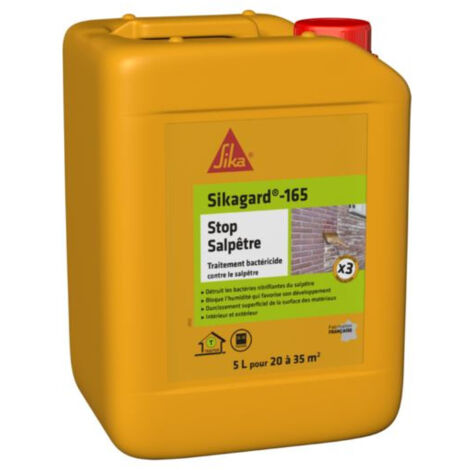 SikaGard 165 Stop Salpêtre 5L – Antimousse pour béton, ciment, plâtre, pierre – Action hydrofuge et bactéricides – Application facile