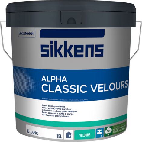 Sikkens – Peinture acrylique lessivable velours blanc 15L – Séchage rapide – Faible émission de COV A+ – Pour plâtre et béton