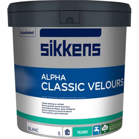 Sikkens – Peinture acrylique velours blanc 1 L – Séchage rapide – Faible émission COV A+ – Pour plâtre et béton – Lessivable