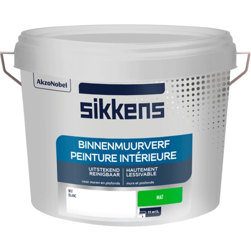 Peinture Intérieure Murs et Plafonds - Finition lisse, facile à appliquer, masque les taches - Mat Blanc 10 l - Sikkens