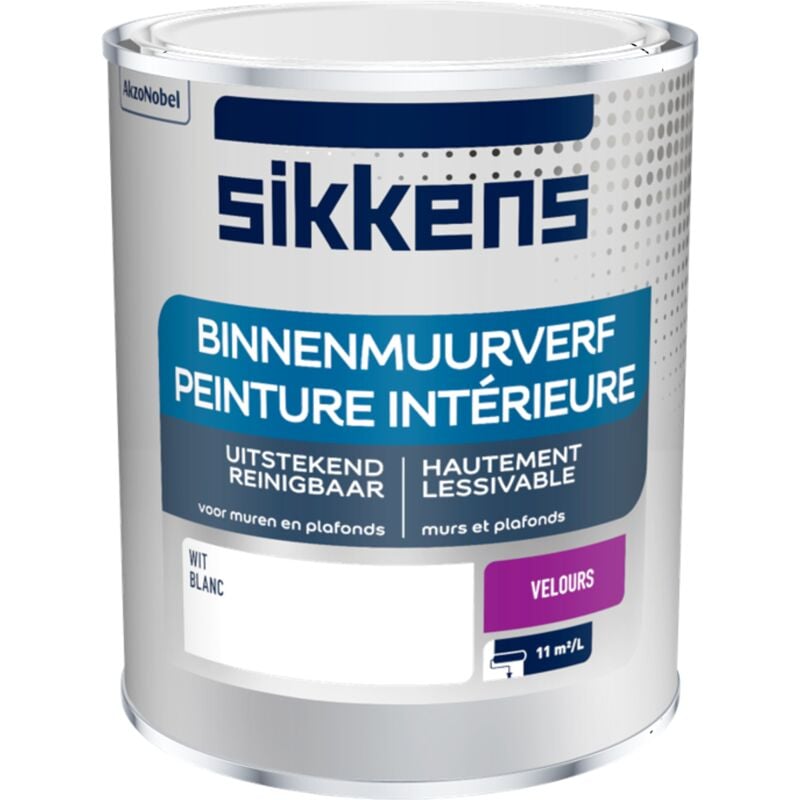 Sikkens - Peinture Intérieure Murs et Plafonds - Finition lisse, facile à appliquer, masque les taches - Velours Blanc 1 L