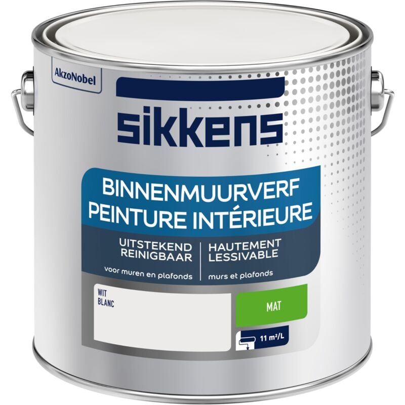 Sikkens - Peinture Intérieure Murs et Plafonds - Finition lisse, facile à appliquer, masque les taches - Mat Blanc 2,5 L