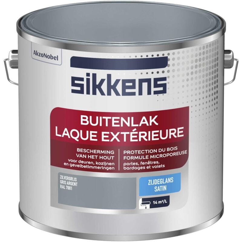 Peinture Laque Extérieure Bois et Fer - Finition tendue, sous-couche intégrée, facile à appliquer - Satin Gris Argent 2,5 l - Sikkens