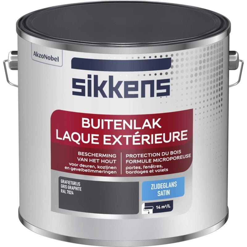 Peinture Laque Extérieure Bois et Fer - Finition tendue, sous-couche intégrée, facile à appliquer - Satin Gris Graphite 2,5 l - Sikkens