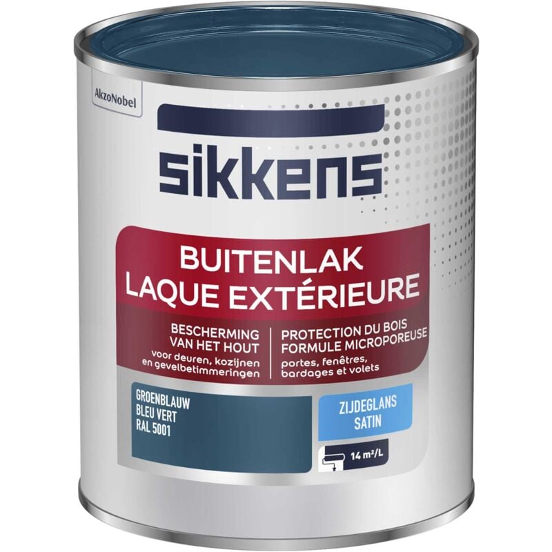 Peinture Laque Extérieure Bois et Fer - Finition tendue, sous-couche intégrée, facile à appliquer - Satin Bleu Vert 0,75 l - Sikkens