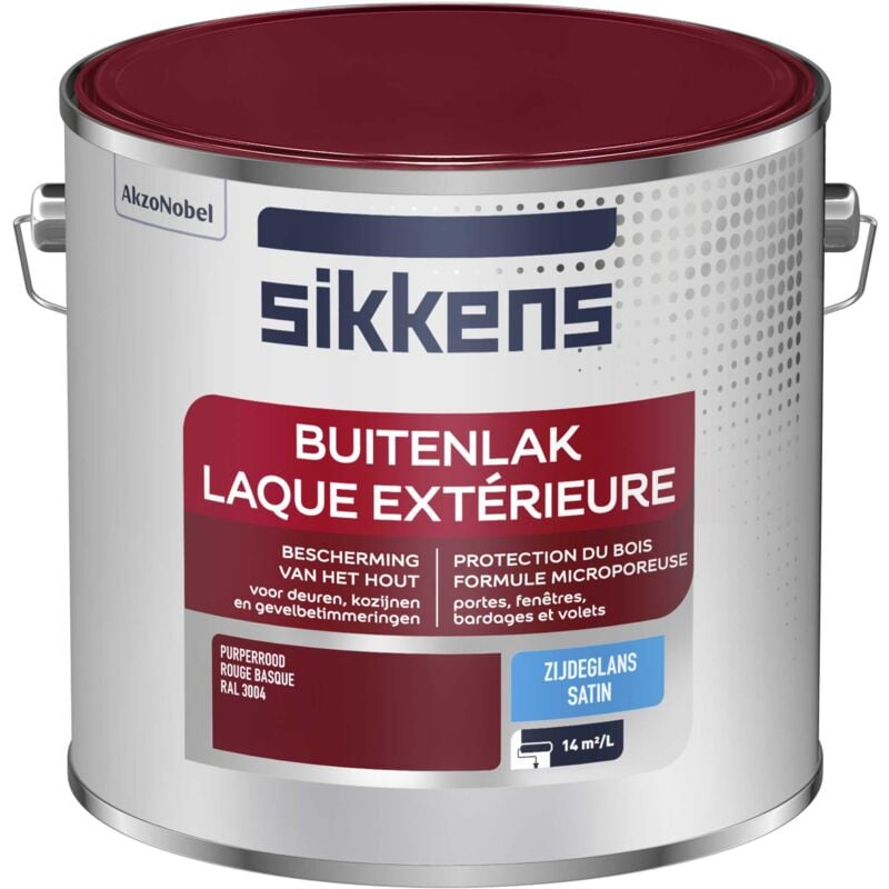 Peinture Laque Extérieure Bois et Fer - Finition tendue, sous-couche intégrée, facile à appliquer - Satin Rouge Basque 2,5 l - Sikkens