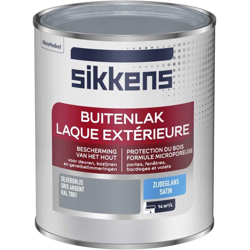 Peinture Laque Extérieure Bois et Fer - Finition tendue, sous-couche intégrée, facile à appliquer - Satin Gris Argent 0,75 l - Sikkens
