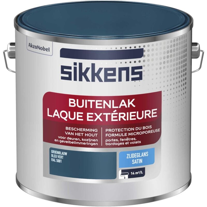 Peinture Laque Extérieure Bois et Fer - Finition tendue, sous-couche intégrée, facile à appliquer - Satin Bleu Vert 2,5 l - Sikkens