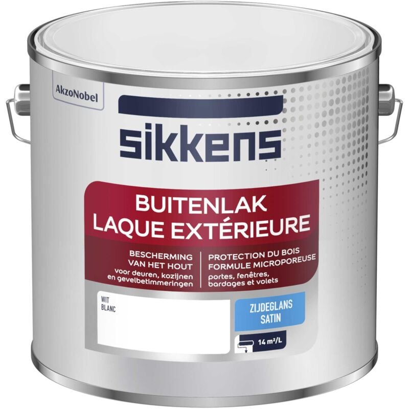 Peinture Laque Extérieure Bois et Fer - Finition tendue, sous-couche intégrée, facile à appliquer - Satin Blanc 2,5 l - Sikkens