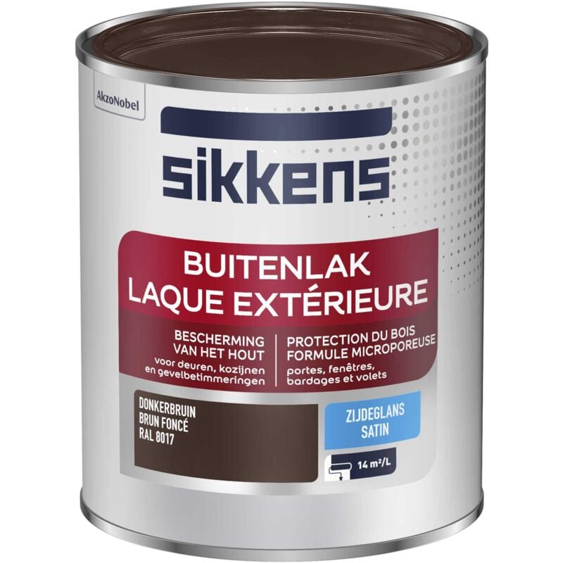 Peinture Laque Extérieure Bois et Fer - Finition tendue, sous-couche intégrée, facile à appliquer - Satin Brun Foncé 0,75 l - Sikkens