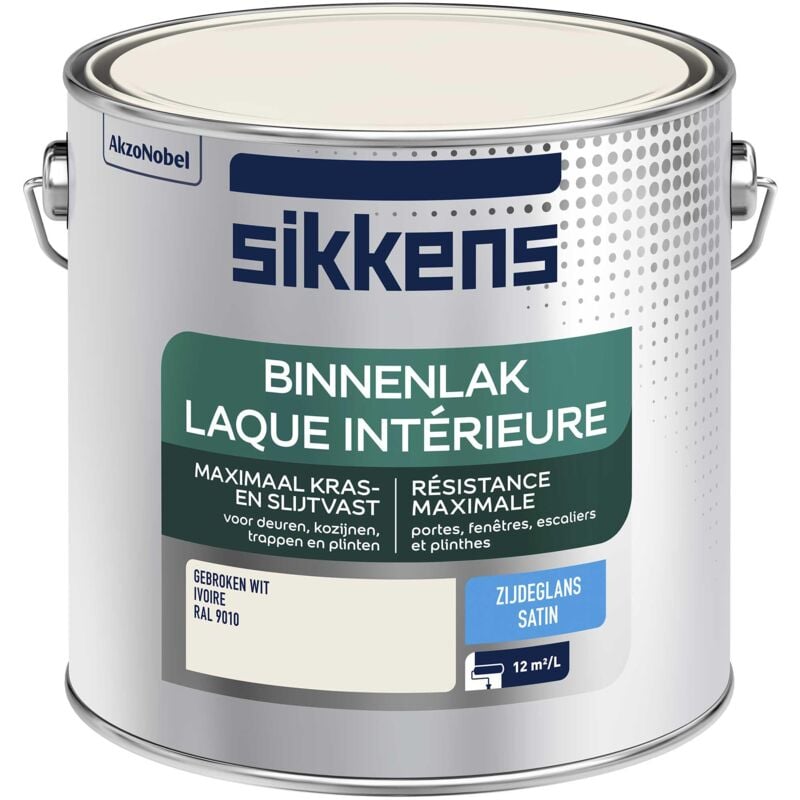 Peinture Laque Intérieure Bois et Fer - Résistance maximale aux taches et rayures - Satin Ivoire 2,5 l - Sikkens