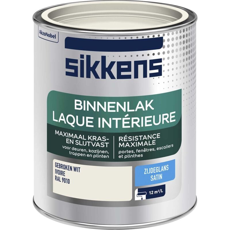 Peinture Laque Intérieure Bois et Fer - Résistance maximale aux taches et rayures - Satin Ivoire 0,75 l - Sikkens