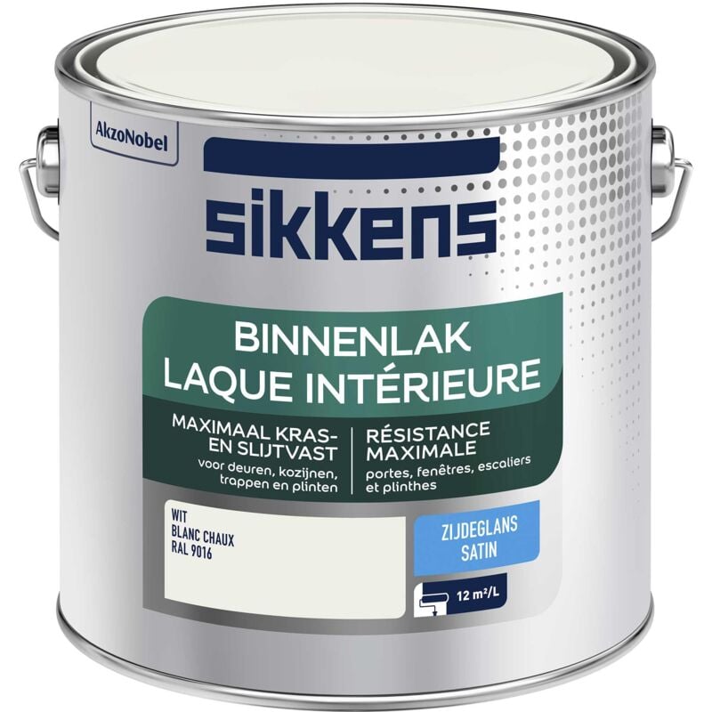 Sikkens - Peinture Laque Intérieure Bois et Fer - Résistance maximale aux taches et rayures - Satin Blanc Chaux 2,5 l