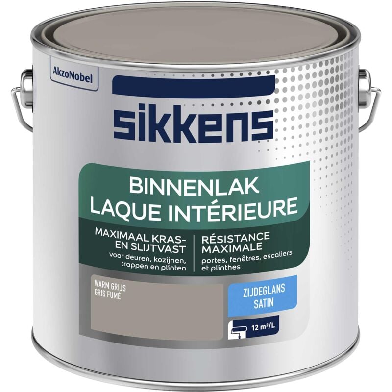 Peinture Laque Intérieure Bois et Fer - Résistance maximale aux taches et rayures - Satin Gris Fumé 2,5 l - Sikkens
