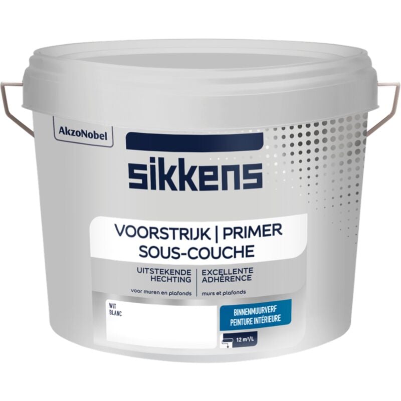 Sikkens - Peinture Sous-couche Intérieure Murs et Plafonds - Adhérence optimale, uniformise les fonds, finition lisse - Mat Blanc 10 L