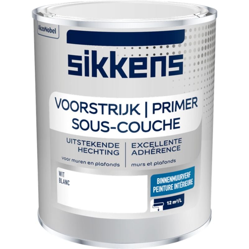 Sikkens - Peinture Sous-couche Intérieure Murs et Plafonds - Adhérence optimale, uniformise les fonds, finition lisse - Mat Blanc 1 l