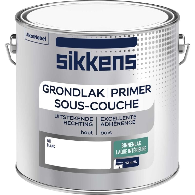 Peinture Sous-couche Laque pour Boiseries Intérieures - Excellente adhérence, garantie un résultat durable - Satin Blanc 2,5 l - Sikkens