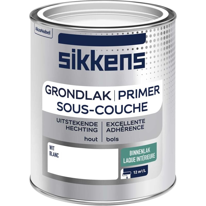 Sikkens - Peinture Sous-couche Laque pour Boiseries Intérieures - Excellente adhérence, garantie un résultat durable - Satin Blanc 0,75 l