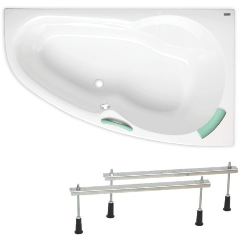 Siko - 140x95 cm Laguna Luiza baignoire d'angle gain de place, avec pieds, acrylique, droite, blanc (LU1400P-SET)