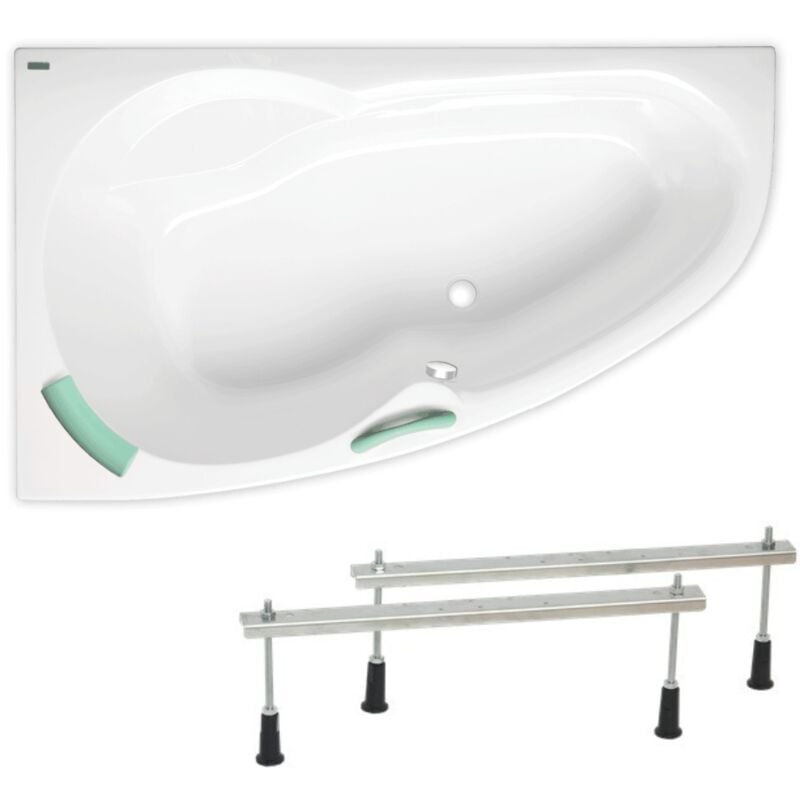 Siko - 140x95 cm Laguna Luiza baignoire d'angle gain de place, avec pieds, acrylique, gauche, blanc (LU1400L-SET)