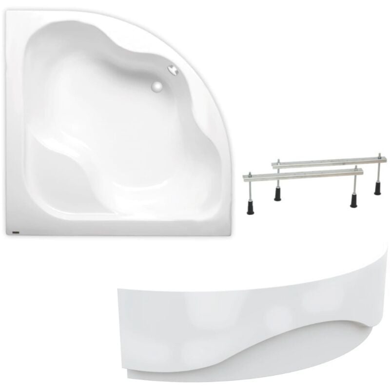 Siko - 150 x 150 cm Synthia Plus baignoire d'angle + tablier + pieds, Acrylique, Gauche et Droite, Blanc (SY1500PLUS-SET1)