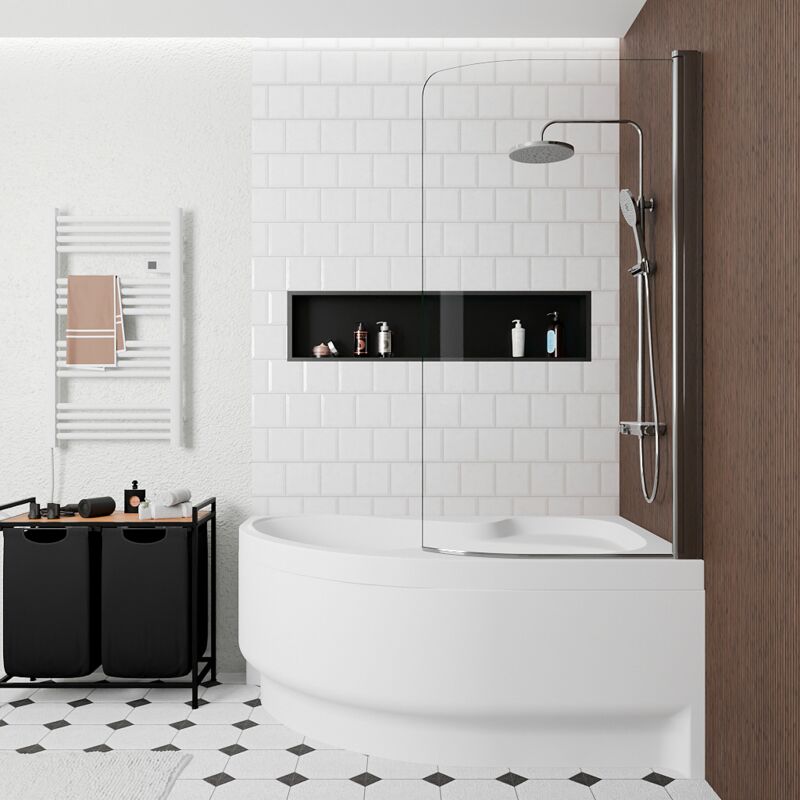 Siko - 150x100 cm Fortuna Plus baignoire asymétrique en acrylique, droite + tablier + pare-baignoire + pieds, blanc (FO1500PPLUS-SETP1)