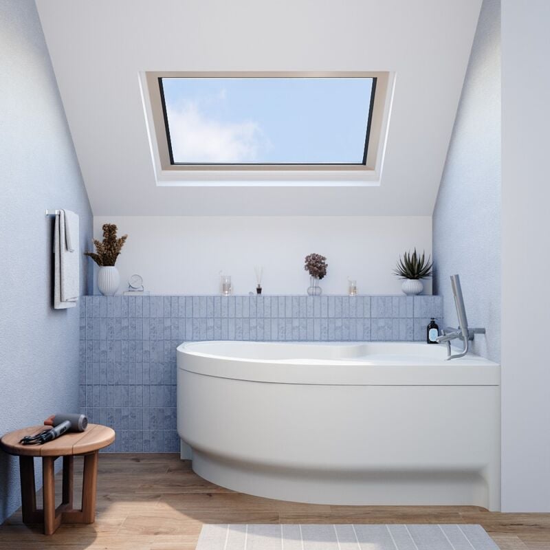 Siko - 150x100 cm Laguna Fortuna Plus baignoire asymétrique en acrylique, droite + tablier 150 cm + pieds, blanc (FO1500PPLUS-SET1)