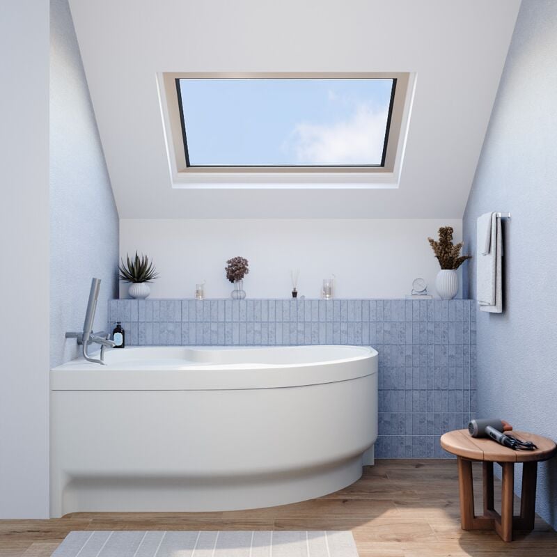 Siko - 150x100 cm Laguna Fortuna Plus baignoire asymétrique en acrylique, gauche + tablier 150 cm + pieds, blanc (FO1500LPLUS-SET1)