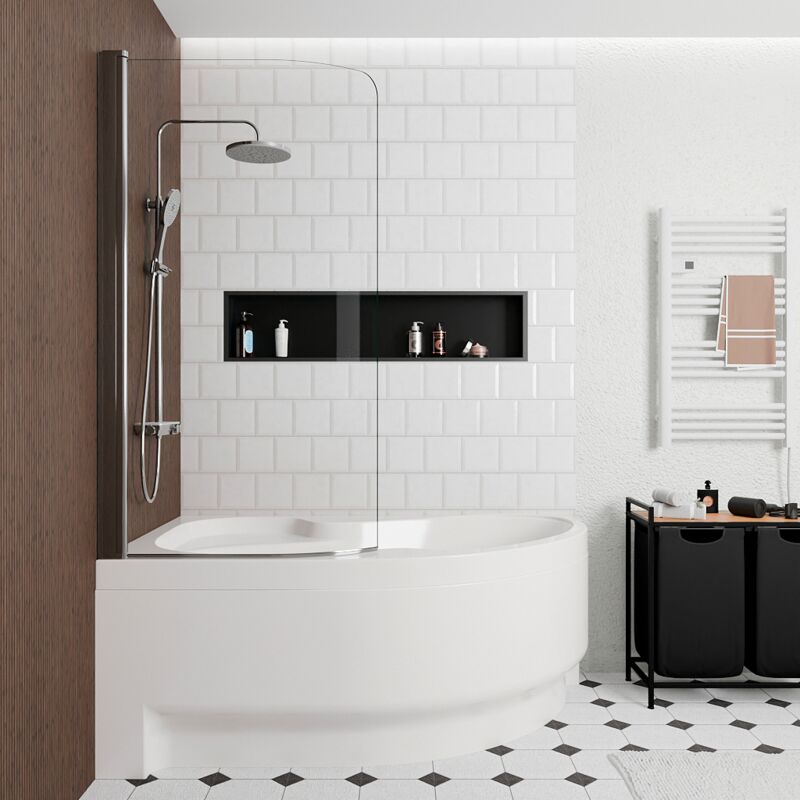 Siko - 160x100 cm Fortuna Plus baignoire d'angle en acrylique, gauche + tablier + pare-baignoire, pieds, blanc (FO1600LPLUS-SETP1)