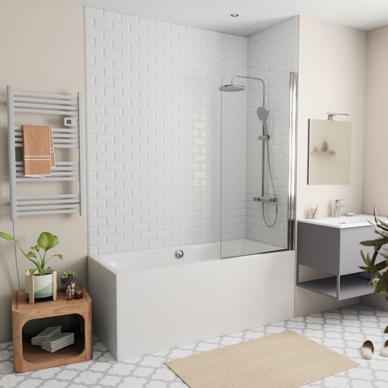 Siko - 160x70 cm Ensemble baignoire universelle + Pare baignoire pivotant chrome + pieds (CUB1600PLUS-SETP1)