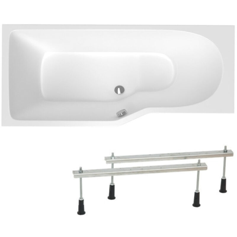Siko - 160x80 cm Laguna Beata Plus baignoire bain/douche asymétrique avec pieds, acrylique, gauche, blanc (BE1600LPLUS-SET)