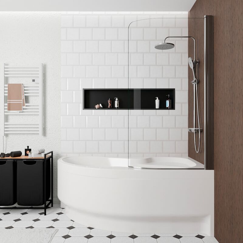 Siko - 170x100 cm Fortuna Plus baignoire asymétrique en acrylique, droite + tablier + pare-baignoire + pieds, blanc (FO1700PPLUS-SETP1)