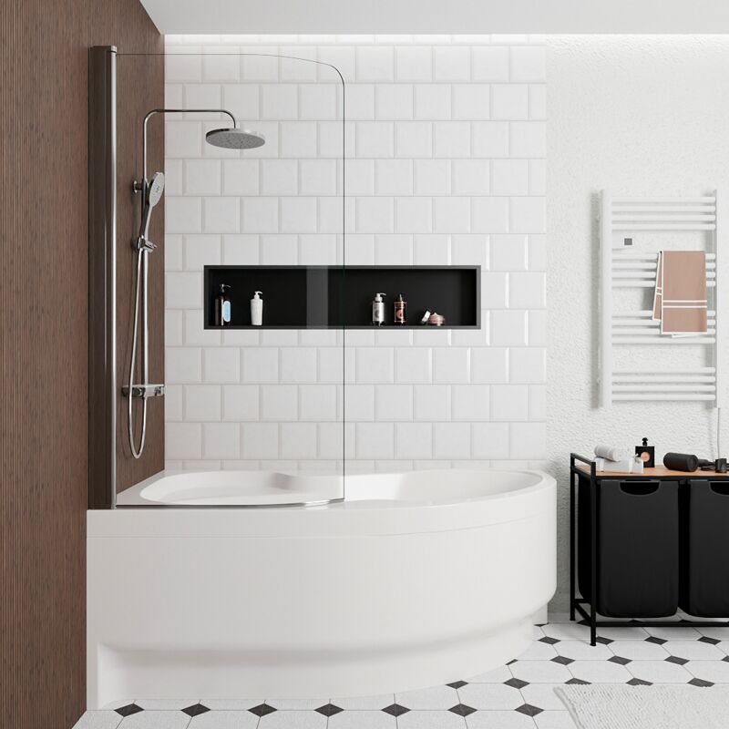 Siko - 170x100 cm Fortuna Plus baignoire asymétrique en acrylique, gauche + tablier + pare-baignoire + pieds, blanc (FO1700LPLUS-SETP1)