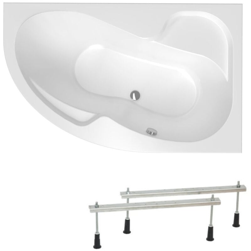 Siko - 160x100 cm Fortuna Plus baignoire d'angle avec pieds, Acrylique, Droite, Blanc (FO1600PPLUS-SET)