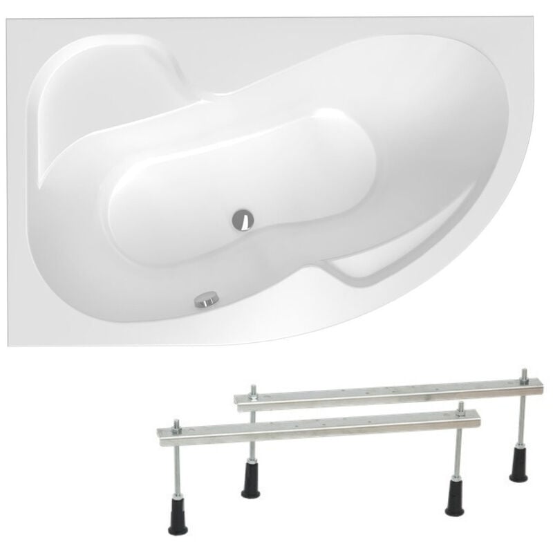 Siko - 150x100 cm Fortuna Plus baignoire asymétrique avec pieds, Acrylique, Gauche, Blanc (FO1500LPLUS-SET)