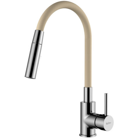 Siko miscelatore da cucina a memoria di forma, 2 tipi di getto (mousseur o doccetta), curva in silicone beige (SIKOBSLPRO290BE2F)