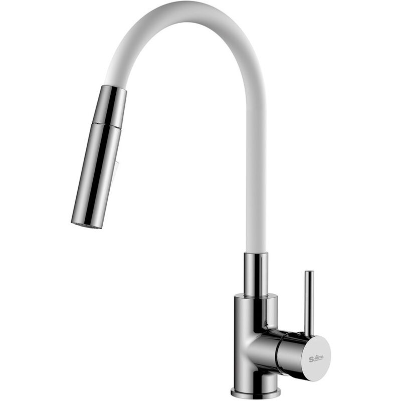 Siko - mitigeur cuisine à mémoire de forme, 2 types de jet mousseur ou douchette, courbe en silicone blanc ( BSLPRO290B2F)