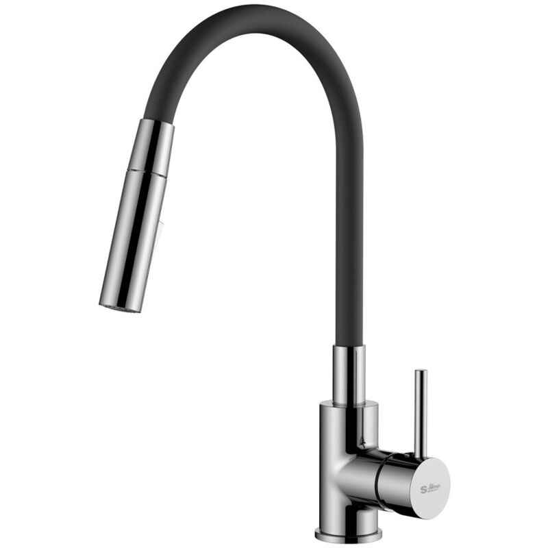 Siko - Mitigeur cuisine à mémoire de forme, 2 types de jet avec douchette exractible, courbe en silicone noir ( BSLPRO290C2F)