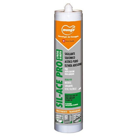 SIL-ACE PRO SIGILLANTE SILICONICO ACETICO PROFESSIONALE ANTIMUFFA 280ML BIANCO RAL 9010 PER VETRO/CERAMICA/ALLUMINIO - MUNGO