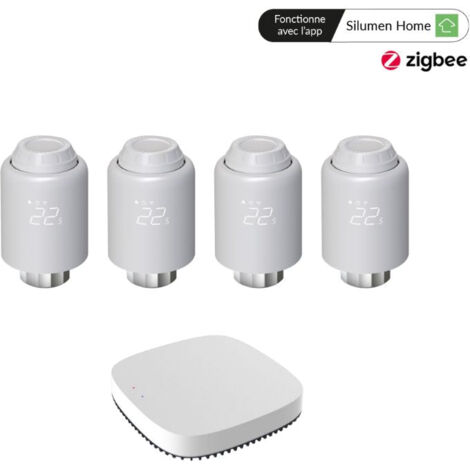 Silamp – Kit de 4 têtes thermostatiques connectées ZigBee – Programmation à distance – Compatible avec vannes de radiateur – Économie d'énergie