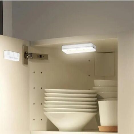 Silamp – Lampe d'armoire LED à pile avec commande magnétique – 80 lumens – Éclairage blanc neutre – Installation sans travaux – Lot de 2