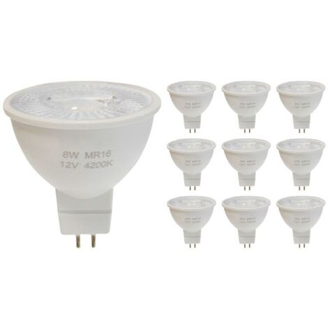 Silamp – Pack de 10 ampoules LED GU5.3 12V 8W SMD 80° – Blanc chaud 2300K – Intensité lumineuse 800 lumens – Économie d'énergie