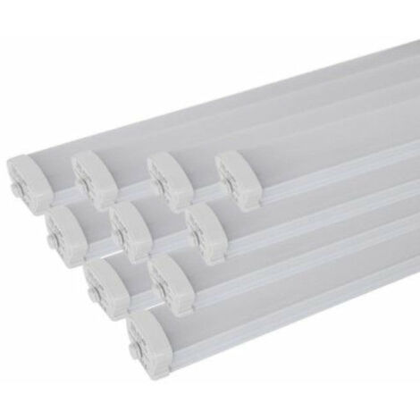 Silamp – Pack de 10 réglettes LED étanches 150cm 50W IP65 – 5000 lumens – Angle d'éclairage 180° – Pour environnements humides et poussiéreux