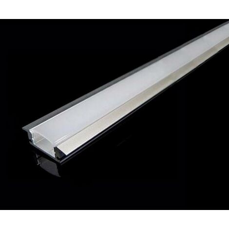 Silamp – Profilé aluminium encastré 2m – Couvercle plastique blanc opaque – Compatible rubans LED 12V – Installation facile